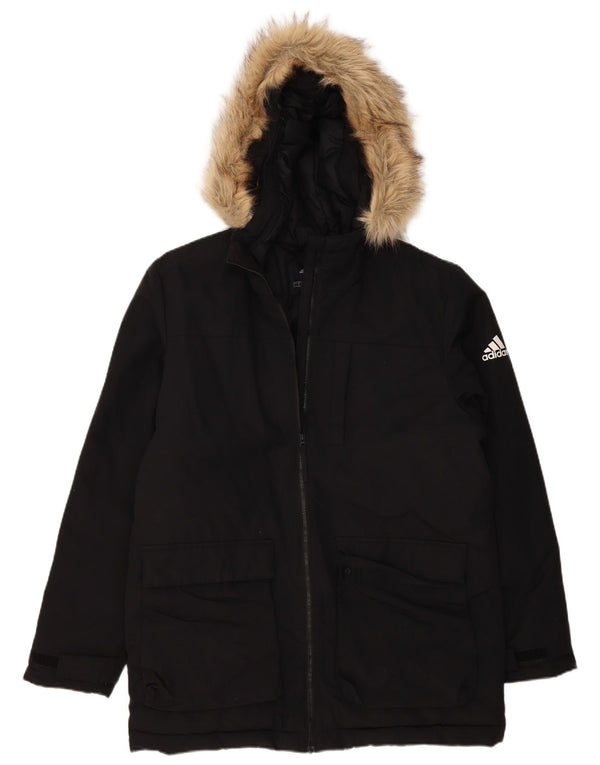 Casaco acolchoado com capuz masculino Adidas UK 40 grande poliéster preto