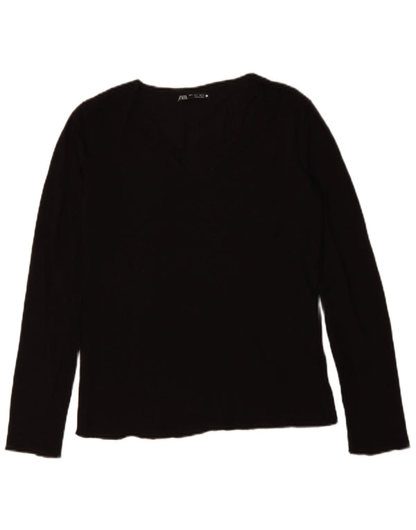 Top feminino ZARA de manga comprida UK 10 pequeno preto