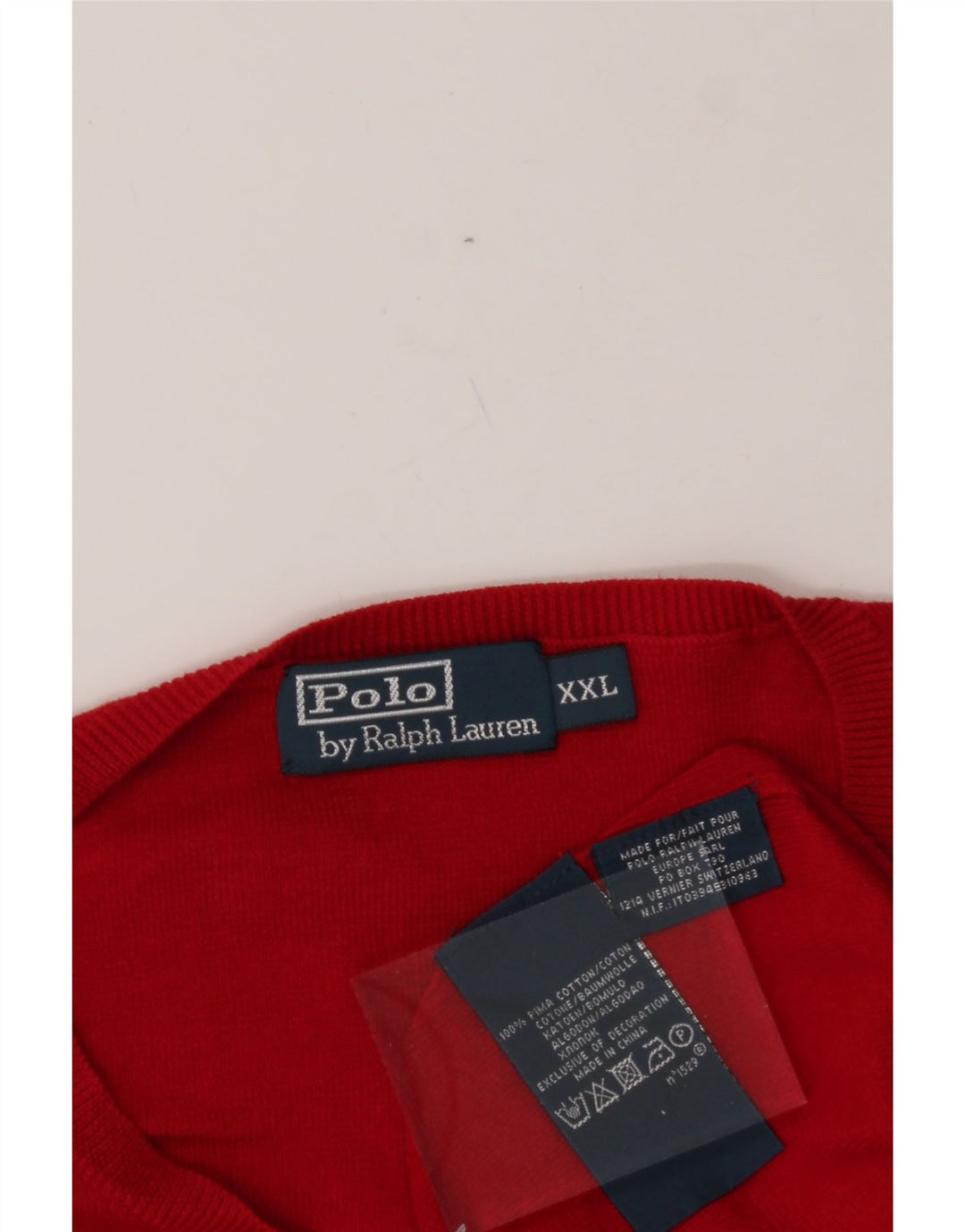 POLO RALPH LAUREN Mens V-Neck Jumper Sweater 2XL Red Cotton Vintage Polo Ralph Lauren and Second-Hand Polo Ralph Lauren from Messina Hembry 