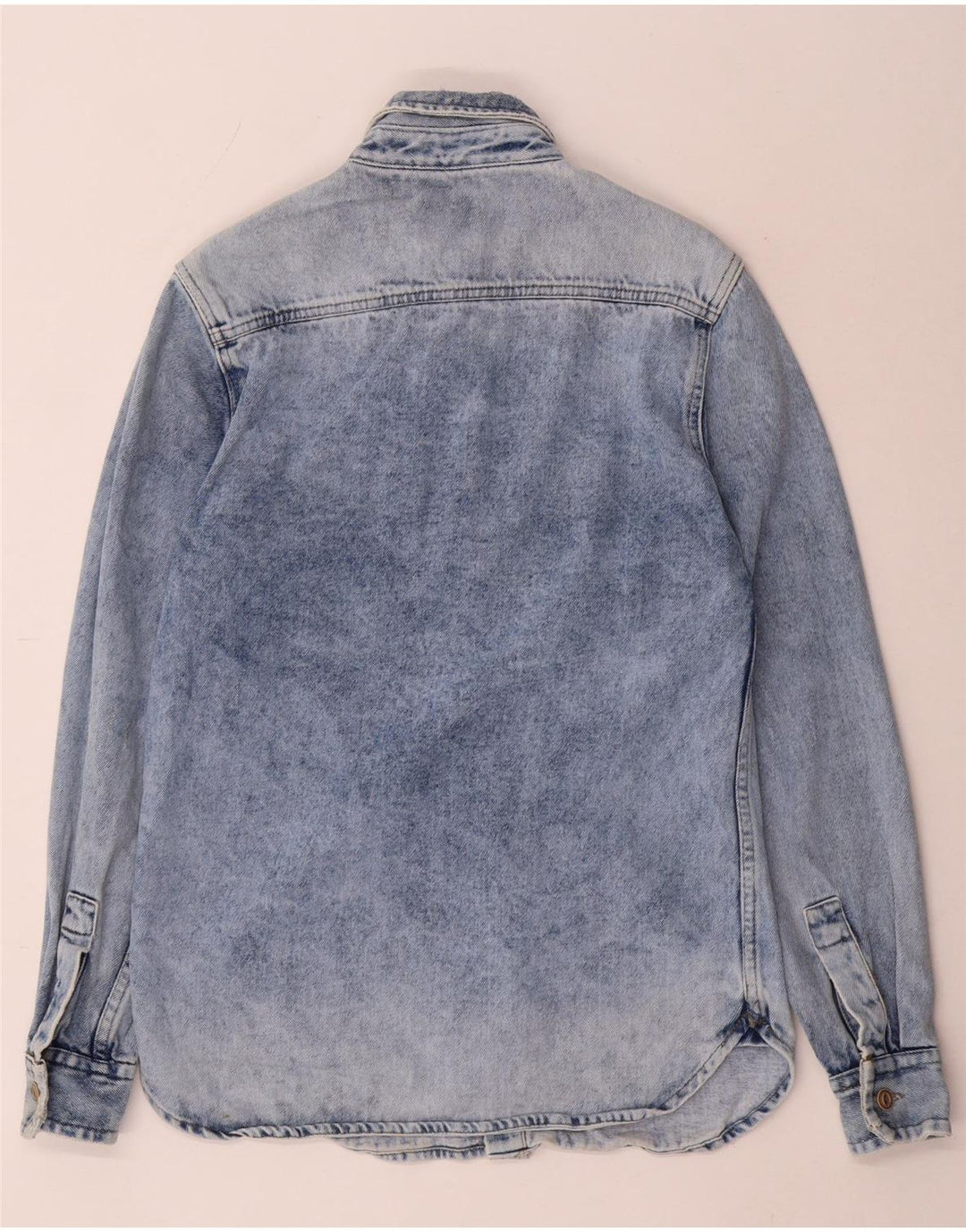 Camisa jeans masculina Zara Regular Fit pequena azul algodão