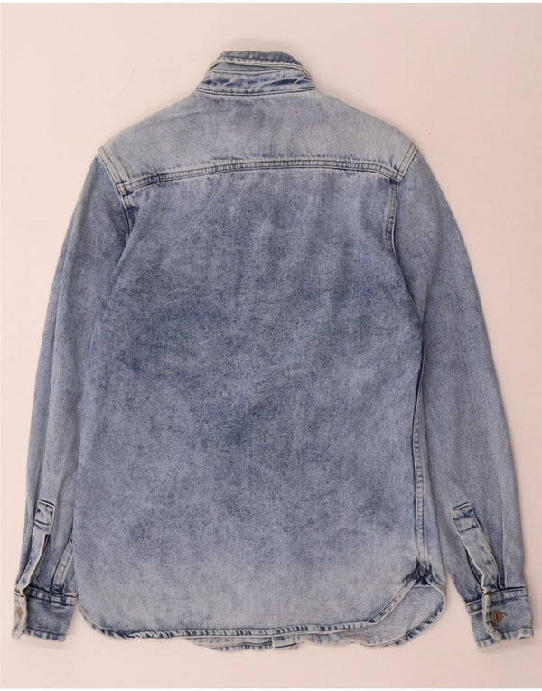 Camisa jeans masculina Zara Regular Fit pequena azul algodão