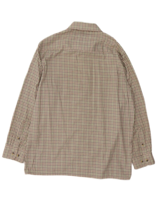 Camisa masculina vintage tamanho 16 1/2 grande poliéster xadrez bege