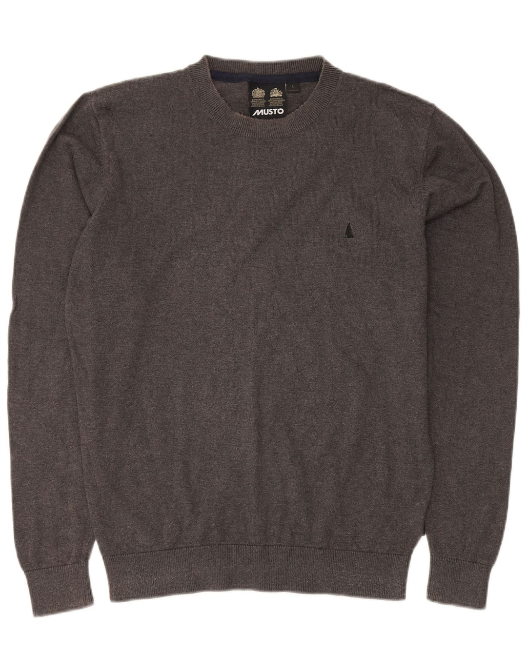 Suéter masculino Musto com gola redonda, algodão cinza grande