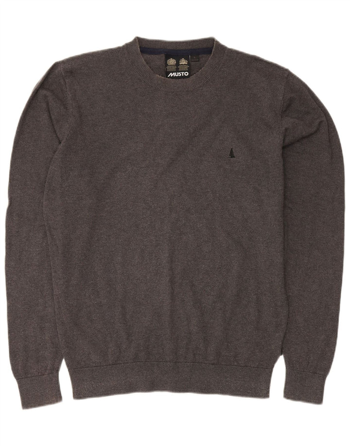 Suéter masculino Musto com gola redonda, algodão cinza grande