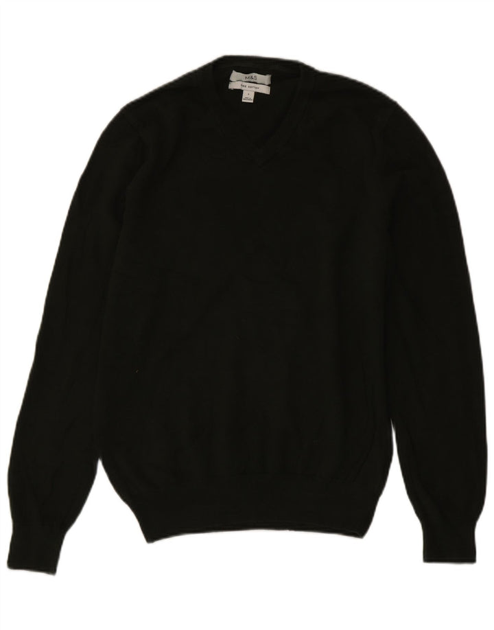 Suéter masculino Marks & Spencer com gola redonda, pequeno algodão verde