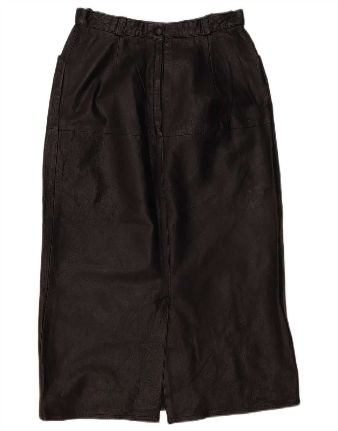 Saia de couro feminina VINTAGE UE 36 pequena W26 couro preto
