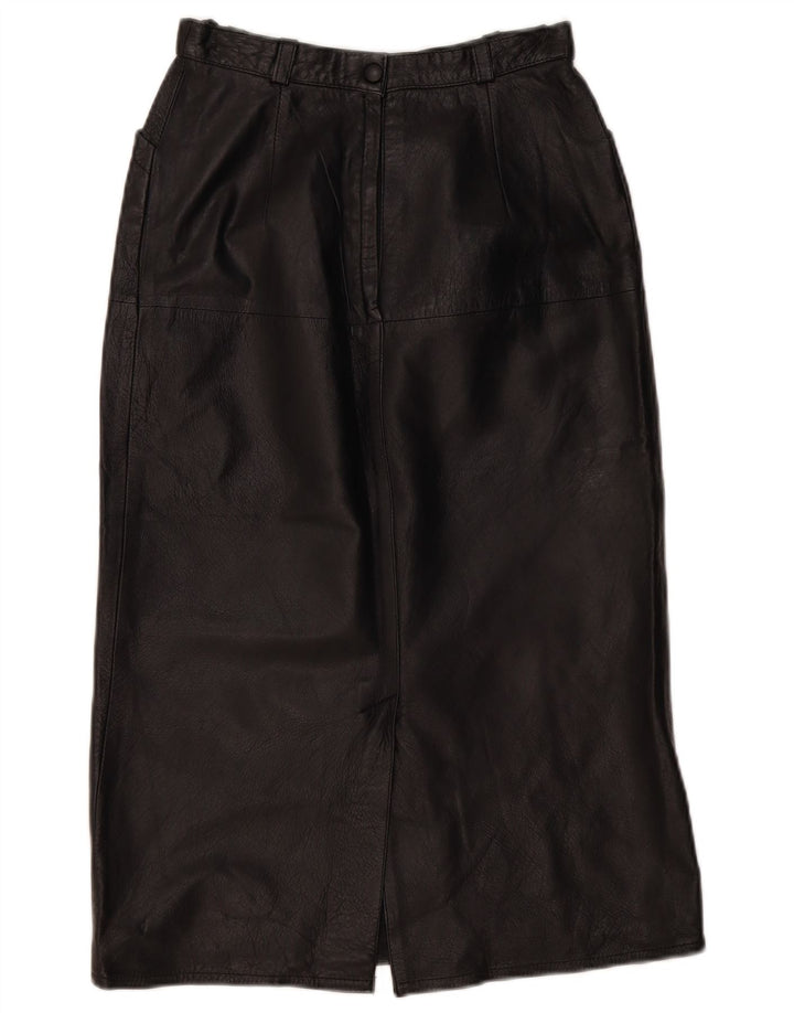 Saia de couro feminina VINTAGE UE 36 pequena W26 couro preto