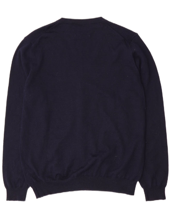 Suéter cardigã masculino Marks & Spencer grande lã merino azul marinho