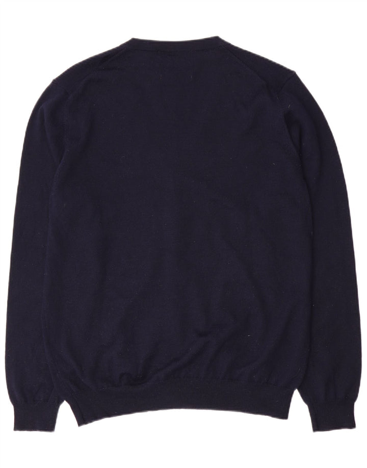 Suéter cardigã masculino Marks & Spencer grande lã merino azul marinho