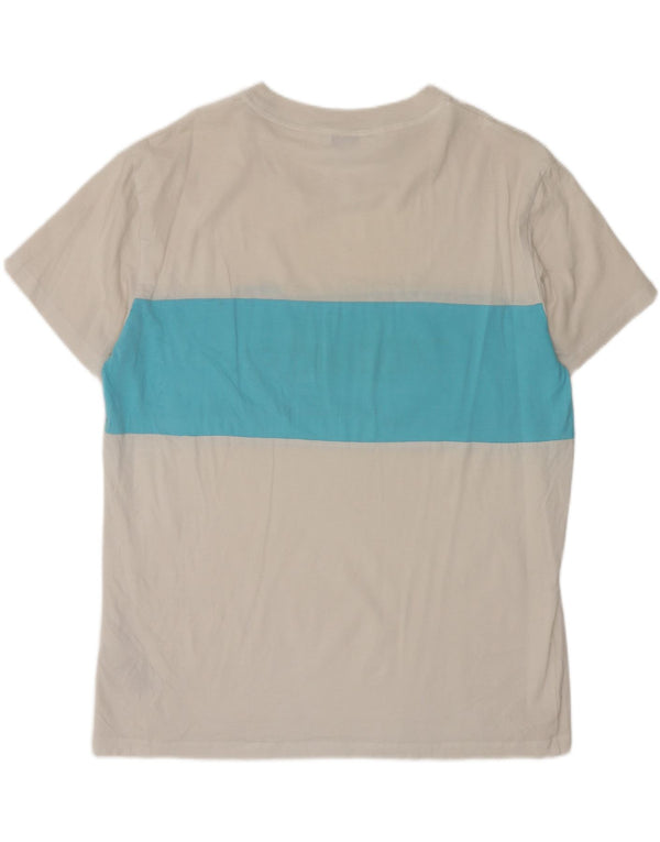 Camiseta feminina Calvin Klein com estampa gráfica UK 16 grande bloco colorido branco