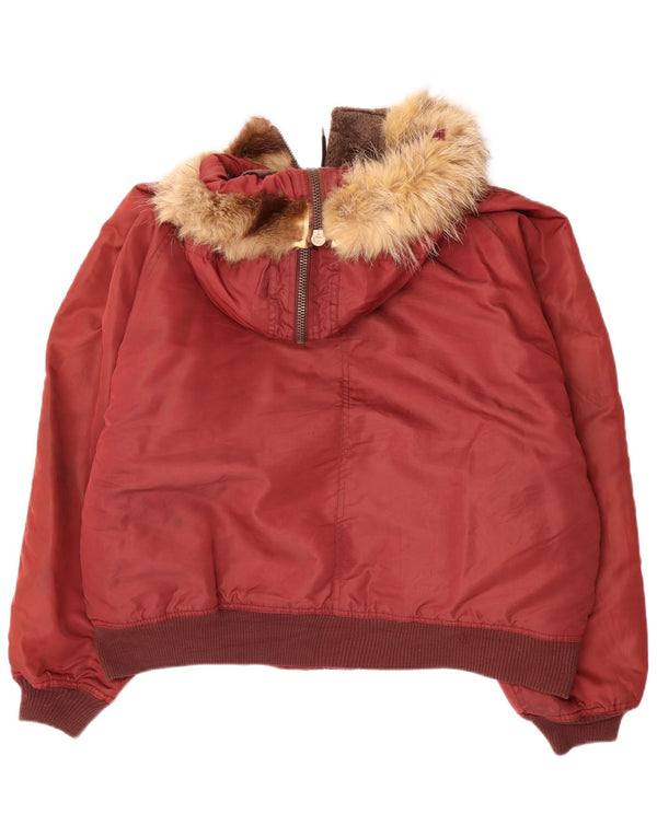 Jaqueta corta-vento grande com capuz feminino vintage Reino Unido 18 XL vermelho nylon
