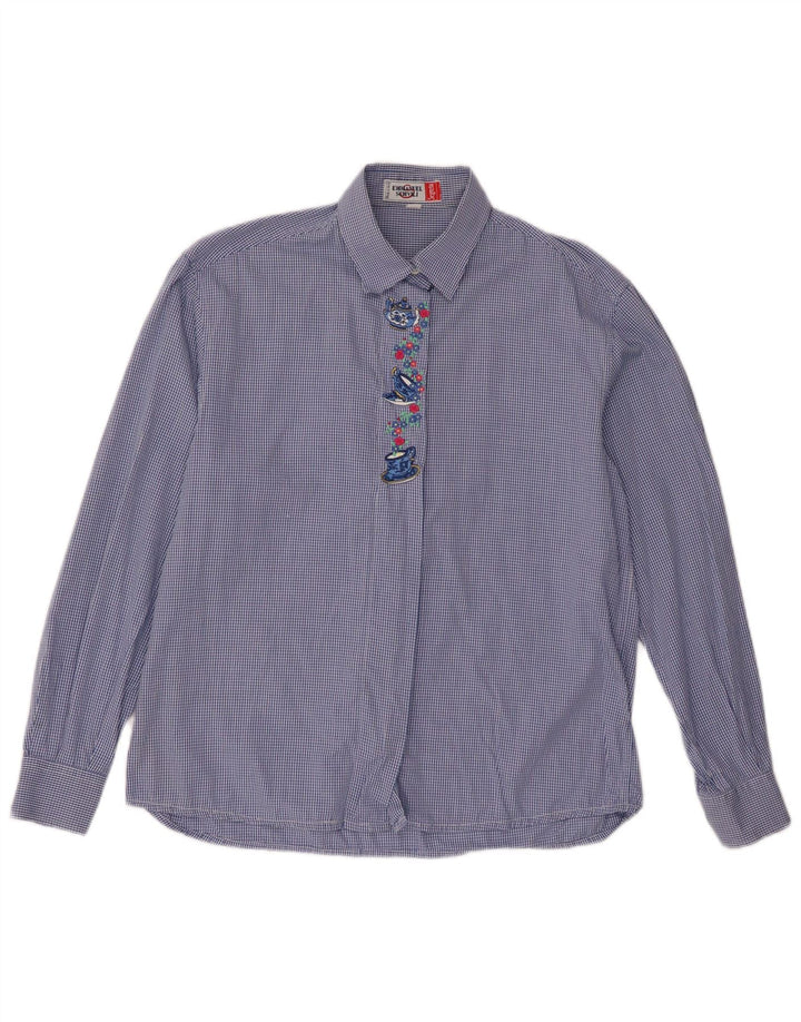 Camisa regular feminina de manga comprida Emmanuel Schvili Reino Unido 18 XL azul guingão