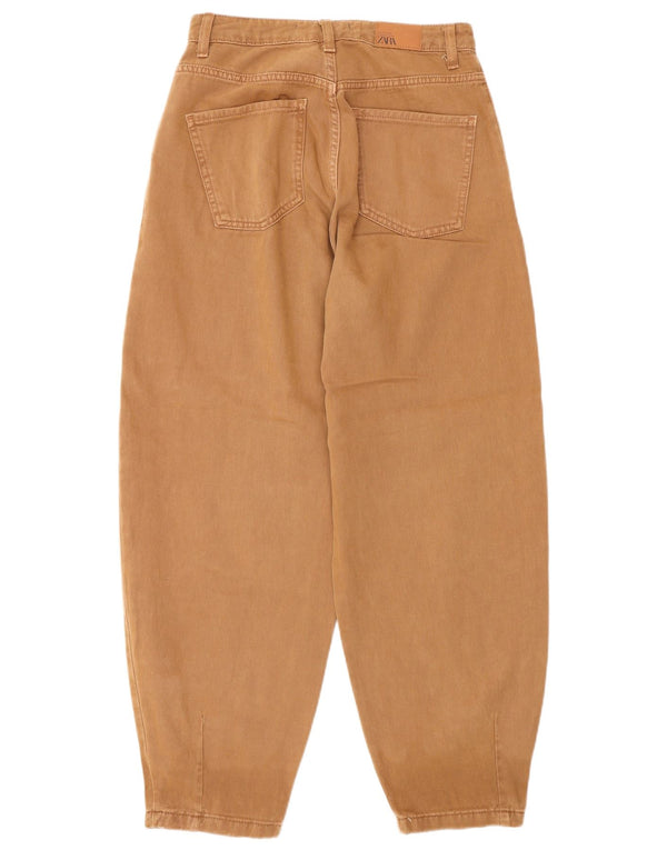 Zara Calça jeans feminina balão cintura alta EU 36 XS W26 L28 algodão marrom