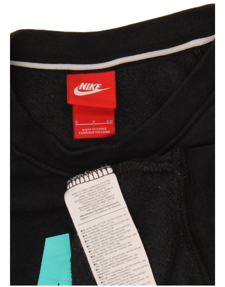 NIKE feminino oversized gráfico moletom jumper UK 10 pequeno algodão preto