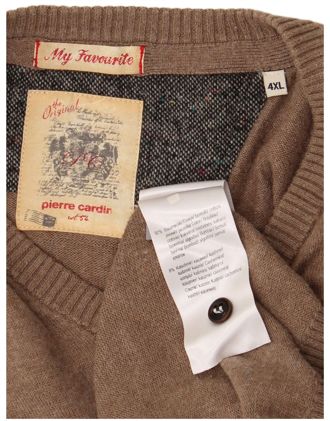 Suéter masculino Pierre Cardin com decote em V 4XL algodão bege