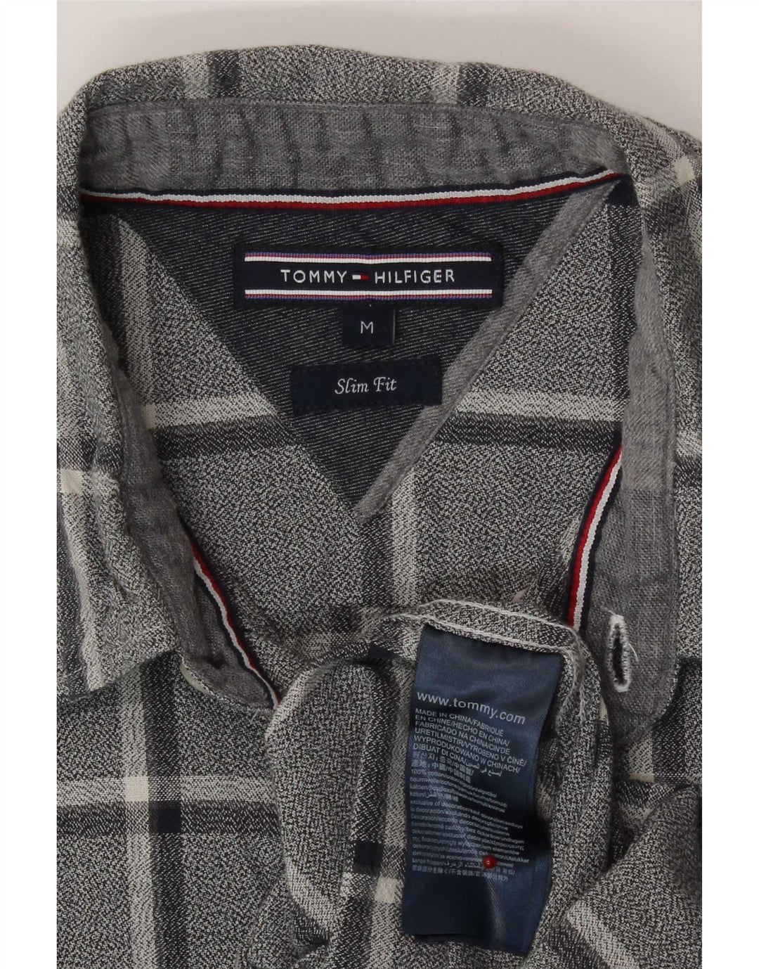 Tommy Hilfiger Camisa masculina de flanela slim fit médio azul marinho algodão xadrez