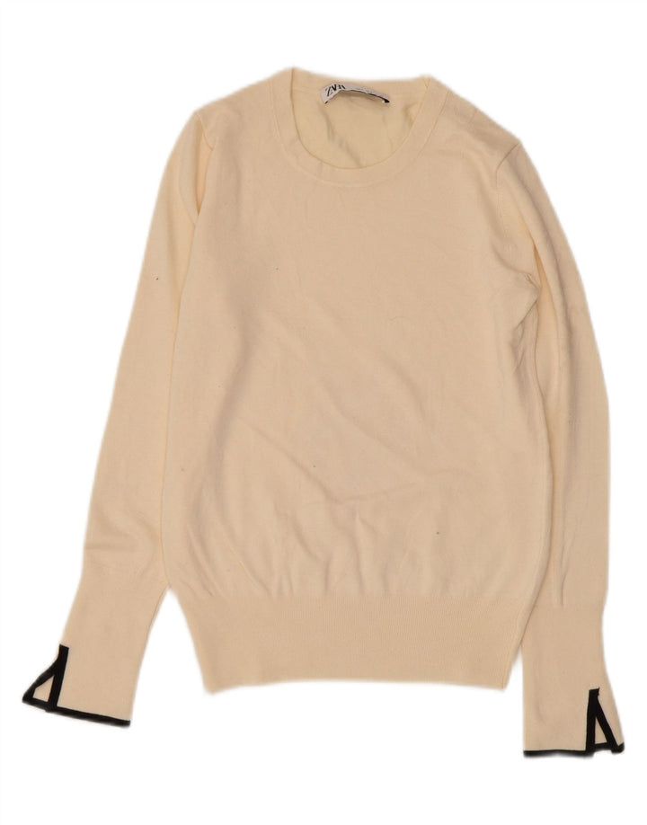 ZARA Womens Crew Neck Jumper Sweater UK 8 Small Beige