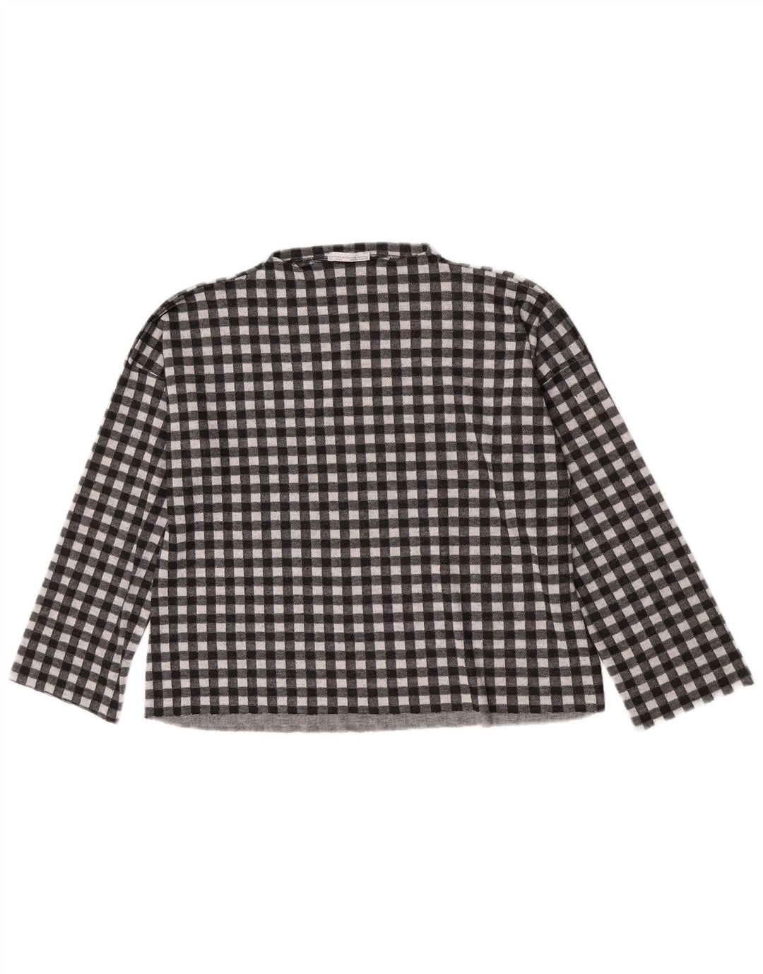 Zara Womens Oversized Top Manga Longa Reino Unido 10 Pequeno Poliéster Gingham Preto