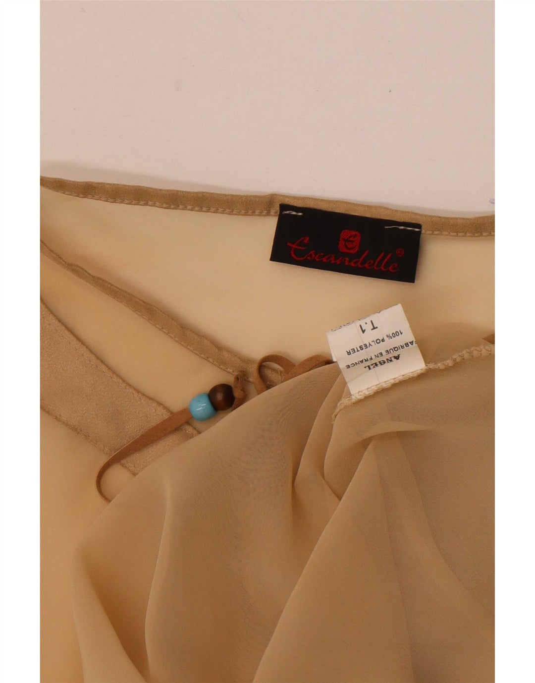 Escandelle Mulheres Batwing Transparente Top UK 12 Poliéster Bege Médio