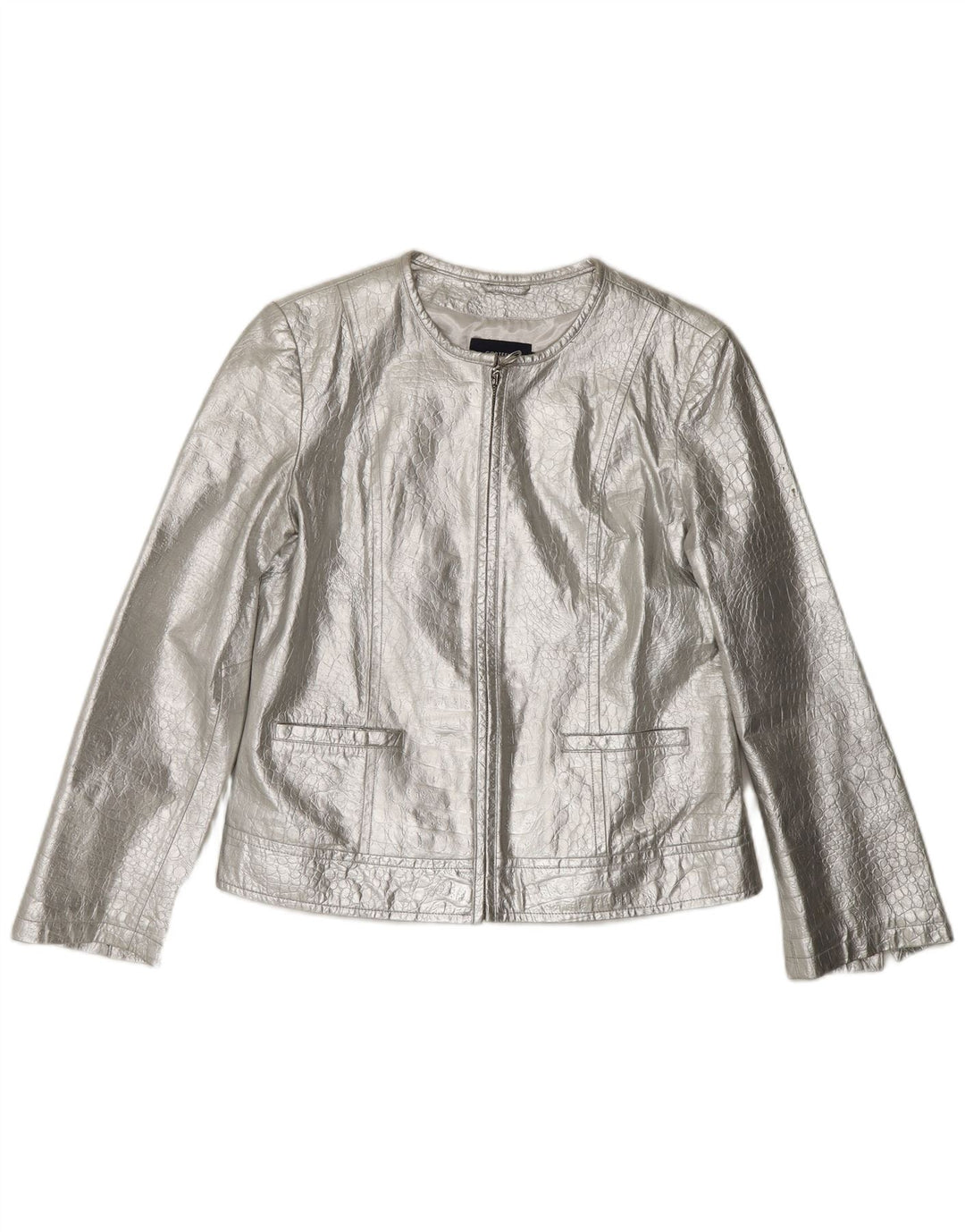 Jaqueta de couro feminina CORTEFIEL UK 12 couro prateado médio