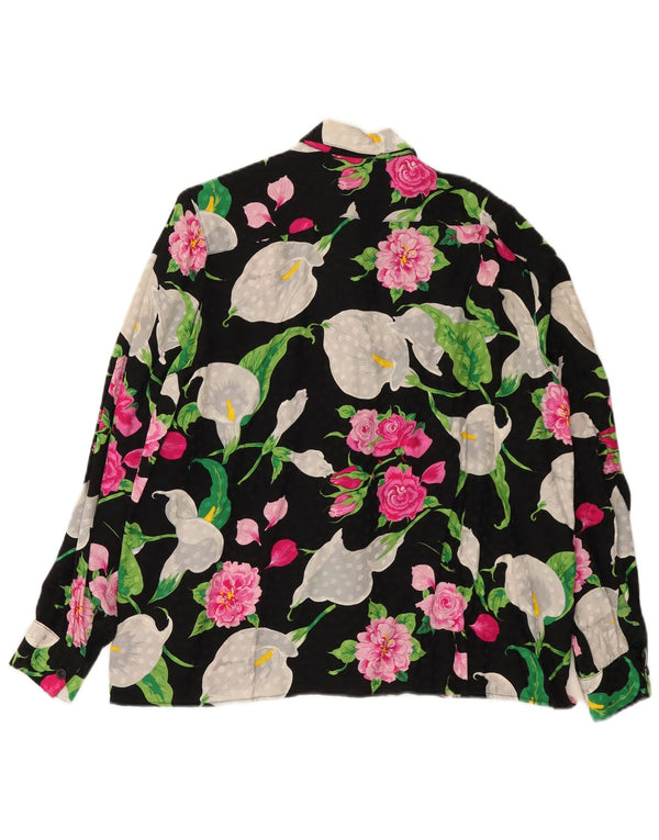 Blusa feminina vintage UK 16 grande floral preta