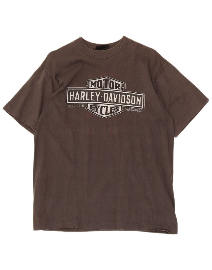 Camiseta gráfica masculina Harley Davidson de algodão cinza médio