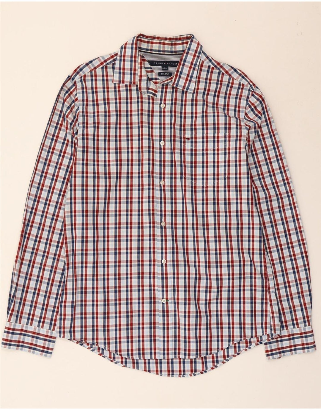 Camisa masculina Tommy Hilfiger média xadrez multicolorida de algodão