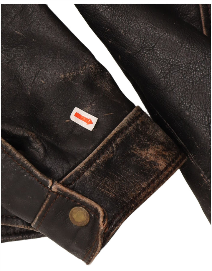 Jaqueta de couro masculina vintage para motociclista Reino Unido 36 motociclista marrom pequeno