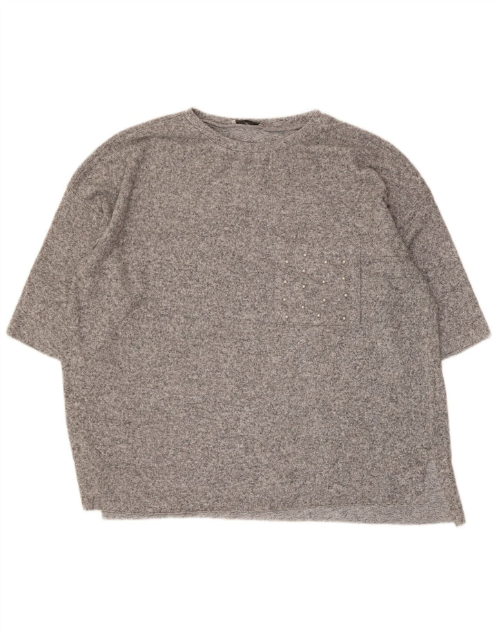 Camiseta feminina grande Zara UK 10 pequena cinza manchada