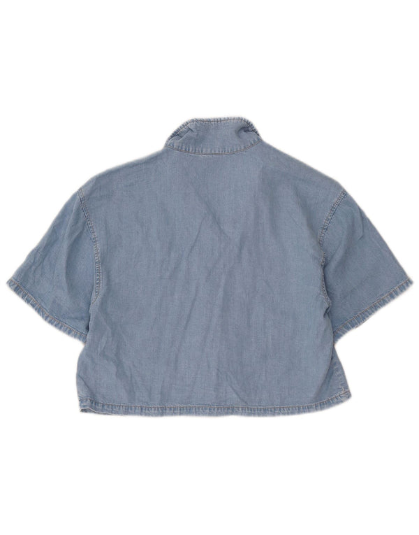 Zara Camisa jeans feminina cropped manga curta 13-14 anos azul Lyocell