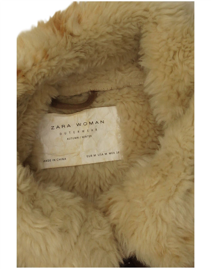 Sobretudo feminino Sherpa Zara UK 14 poliéster bege médio