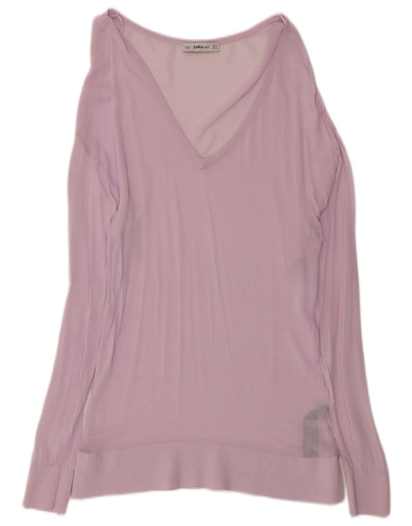 Blusa feminina transparente Zara UK 10 pequena viscose rosa