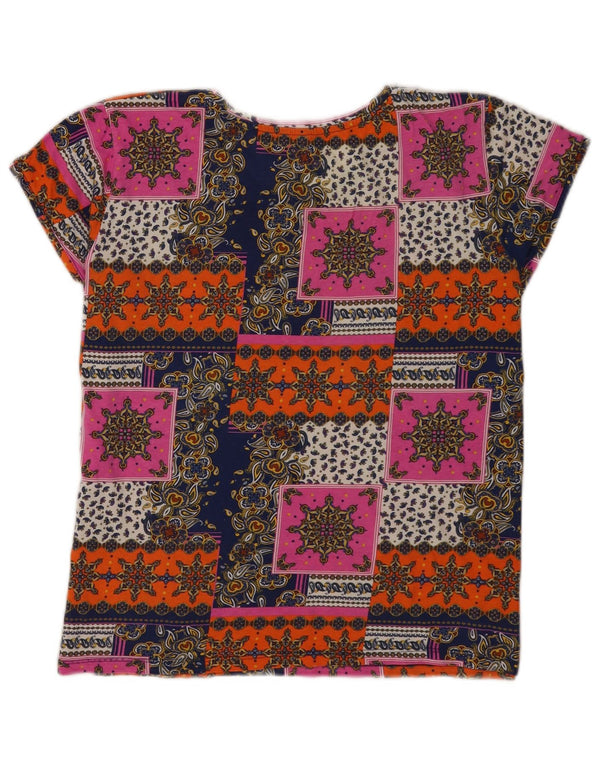 Camiseta feminina vintage com estampa gráfica UK 14 Festival médio multicolorido