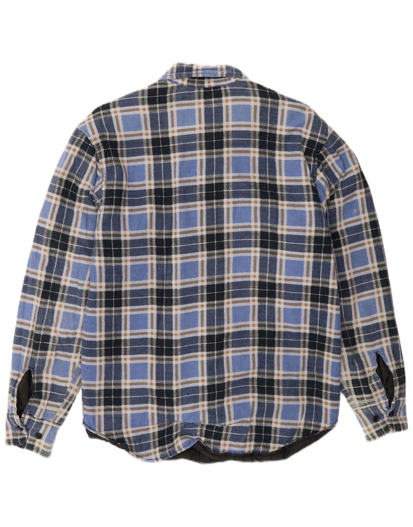 Camisa masculina vintage de flanela lenhador pequeno algodão xadrez azul