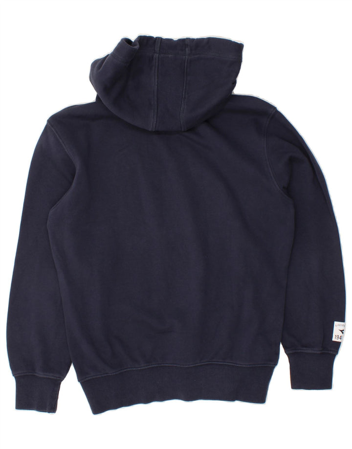 DIADORA Mens Graphic Hoodie Jumper Small Navy Blue Cotton Vintage Diadora and Second-Hand Diadora from Messina Hembry 
