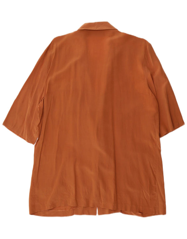 Jaqueta blazer feminina vintage de manga curta com 2 botões Reino Unido 16 grande seda marrom