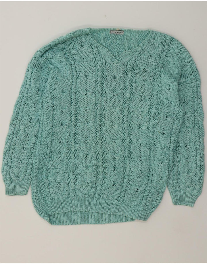 VINTAGE Womens V-Neck Jumper Sweater UK 18 XL Blue Cotton Vintage Vintage and Second-Hand Vintage from Messina Hembry 