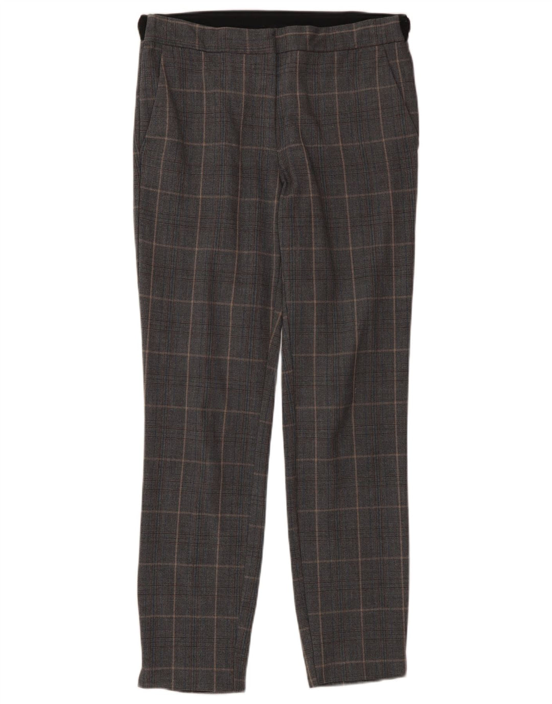 Calça feminina Zara Slim Suit XS W24 L27 cinza xadrez poliéster
