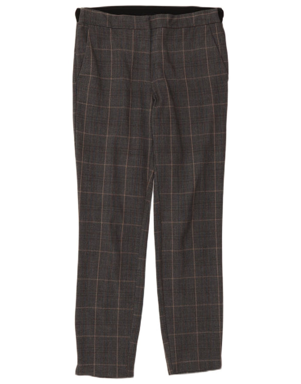 Calça feminina Zara Slim Suit XS W24 L27 cinza xadrez poliéster