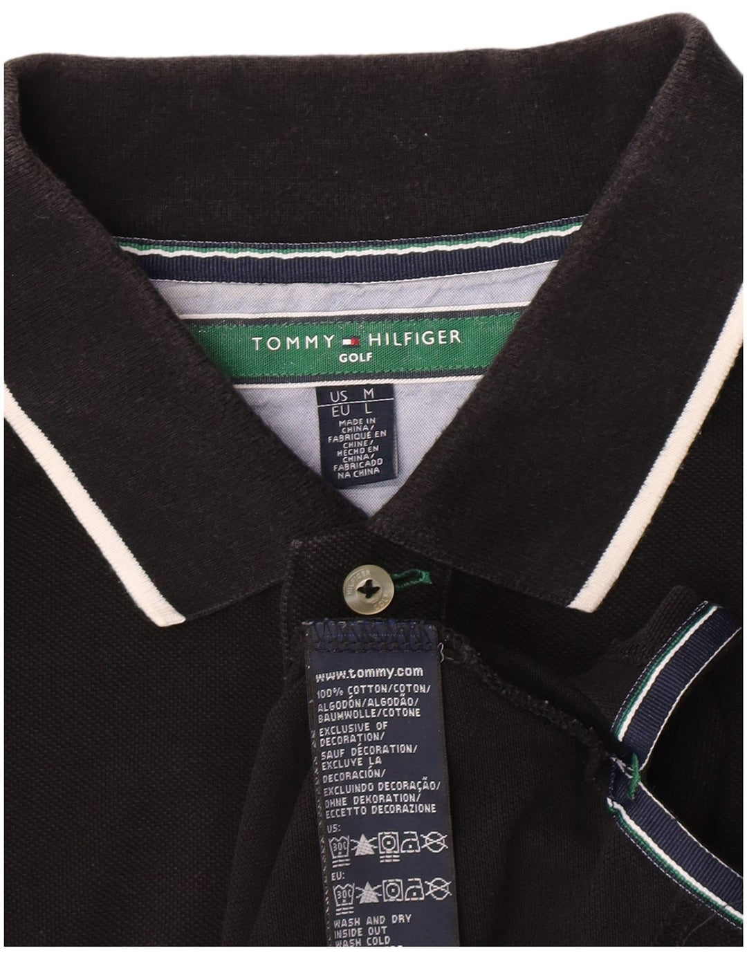 Camisa polo masculina Tommy Hilfiger média preta de algodão clássica