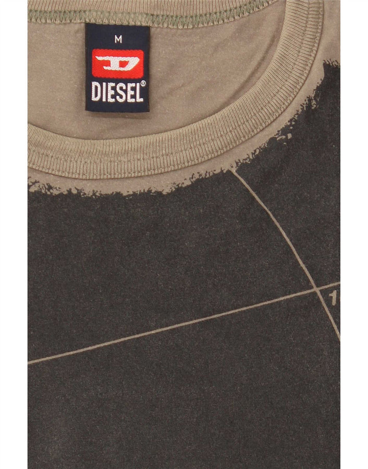 Diesel Camiseta masculina gráfica Top médio cáqui algodão colorblock