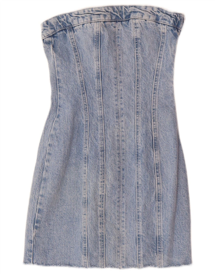 Vestido feminino jeans sem alças Zara Reino Unido 8 pequeno algodão azul