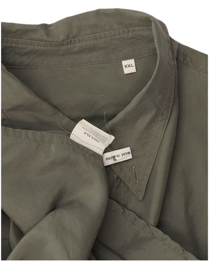 Camisa masculina VINTAGE 2XL seda cáqui