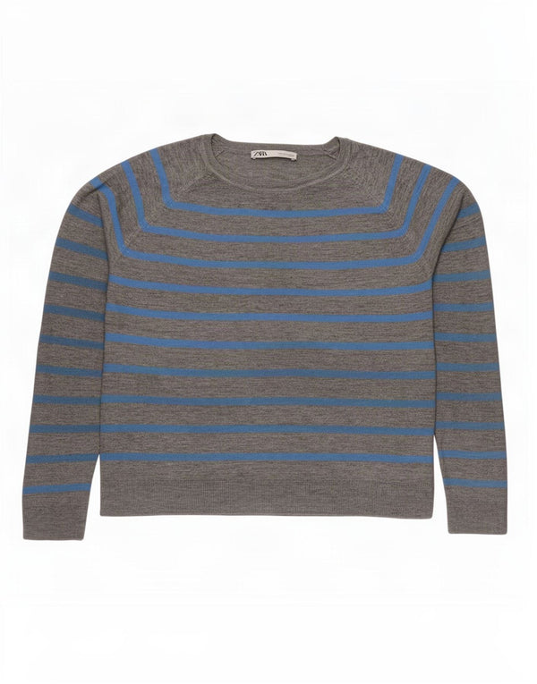 Suéter feminino Zara com gola canoa grande e listrado cinza pequeno Reino Unido 10