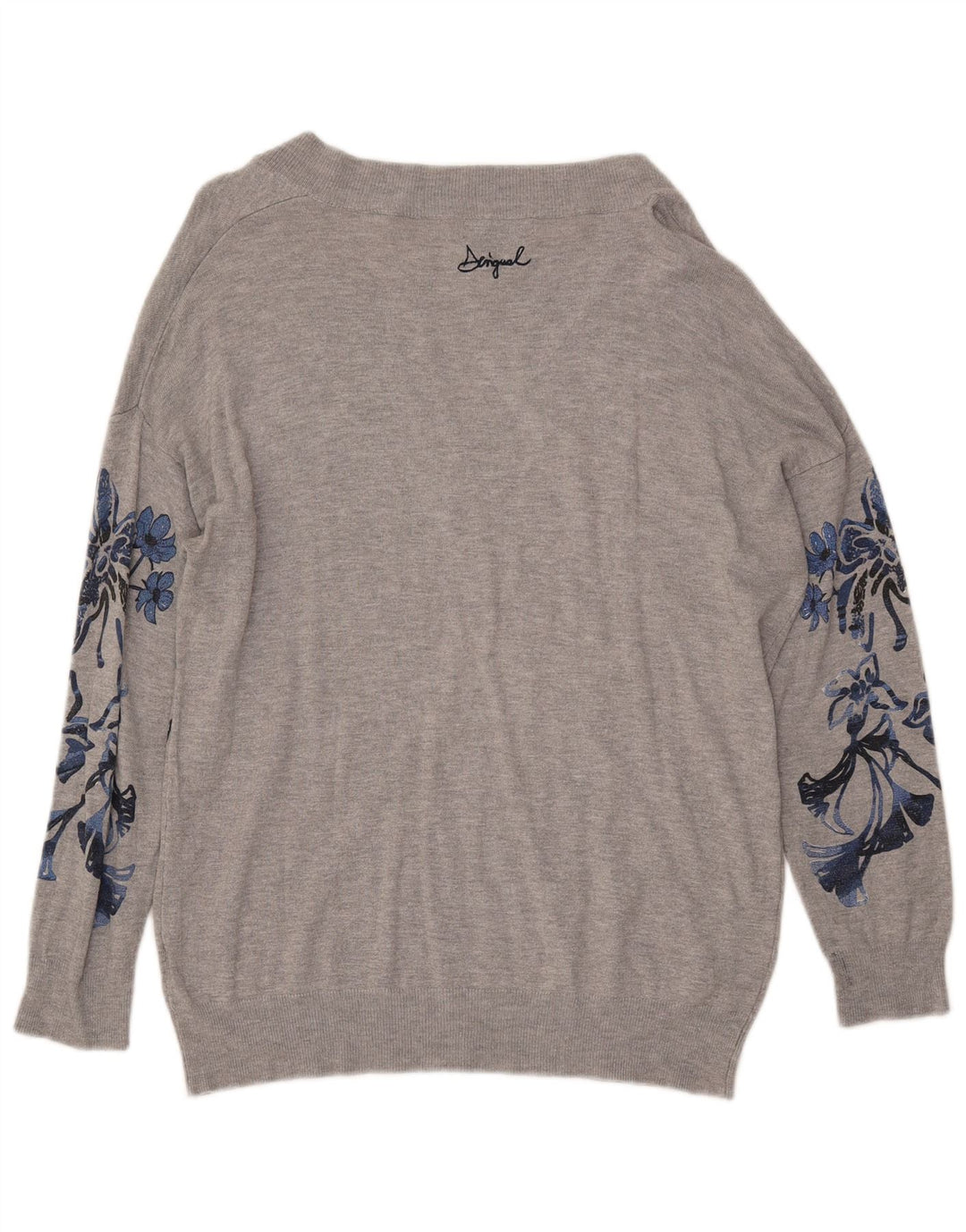 DESIGUAL Suéter feminino gráfico com decote em V Reino Unido 14 cinza médio floral