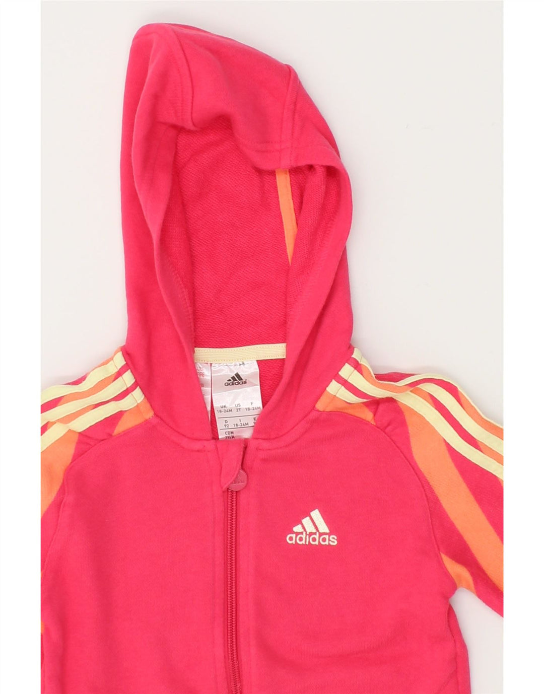 ADIDAS Baby Girls Graphic Zip Hoodie Sweater 18-24 Months  Pink Striped Vintage Adidas and Second-Hand Adidas from Messina Hembry 