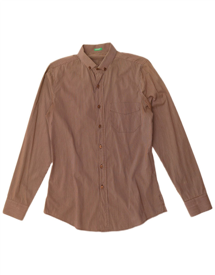 Camisa masculina Benetton pequena xadrez marrom algodão