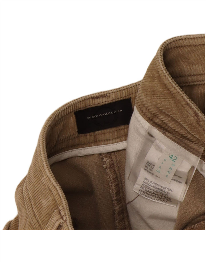 Calça feminina de veludo cotelê Sergio Tacchini IT 42 médio W32 L26 bege