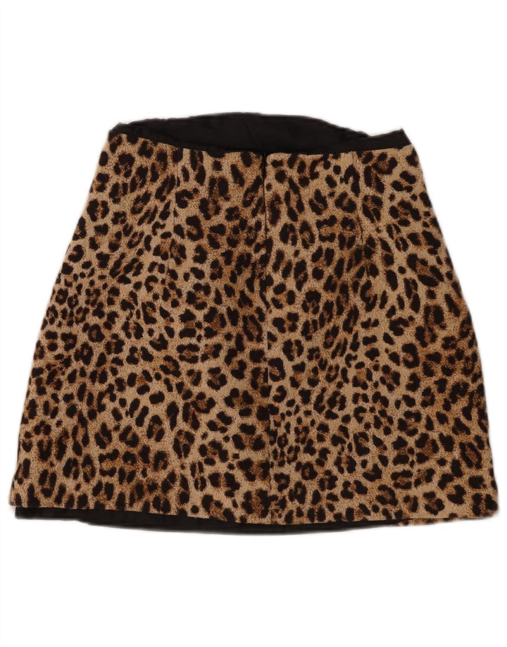 Mini saia feminina Zara pequena W26 marrom estampa animal