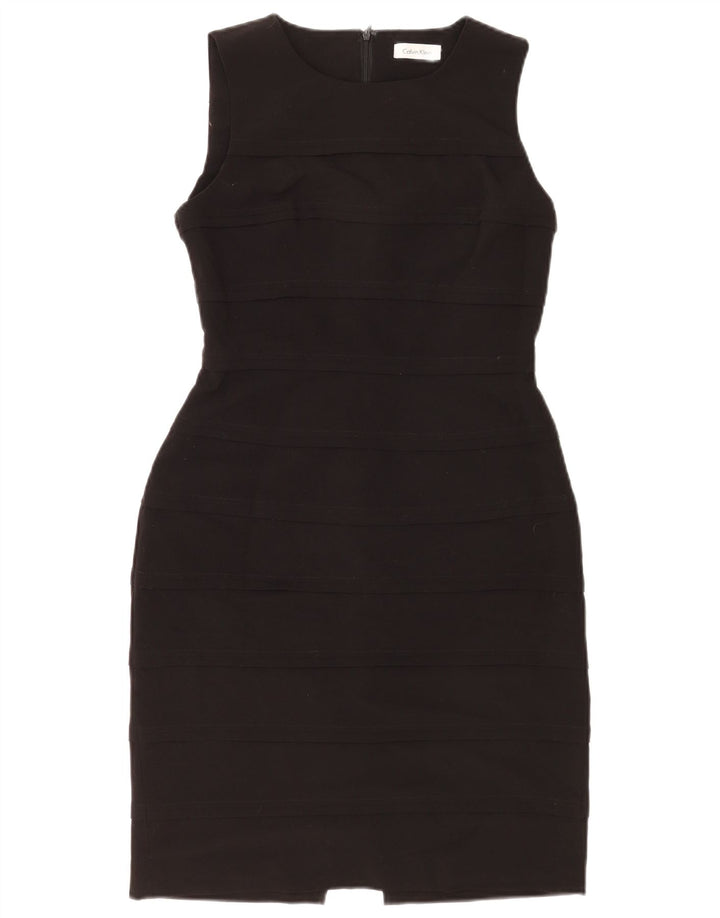 Vestido feminino Calvin Klein sem mangas com bainha UK 8 pequeno poliéster preto
